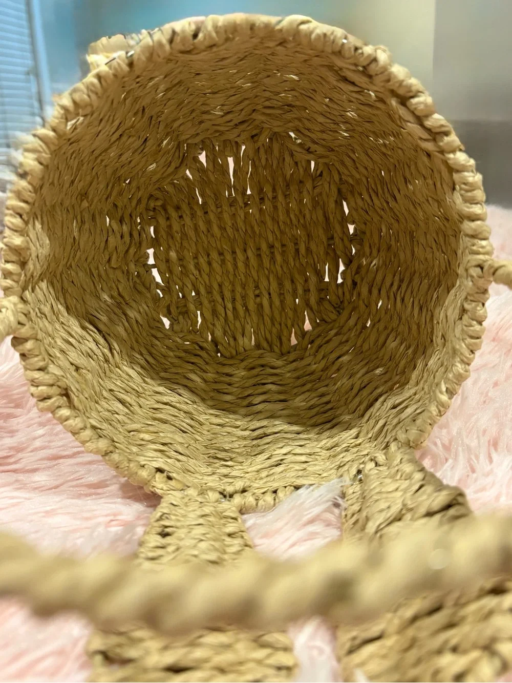Homemade woven wicker and rattan bunny ear baskets.